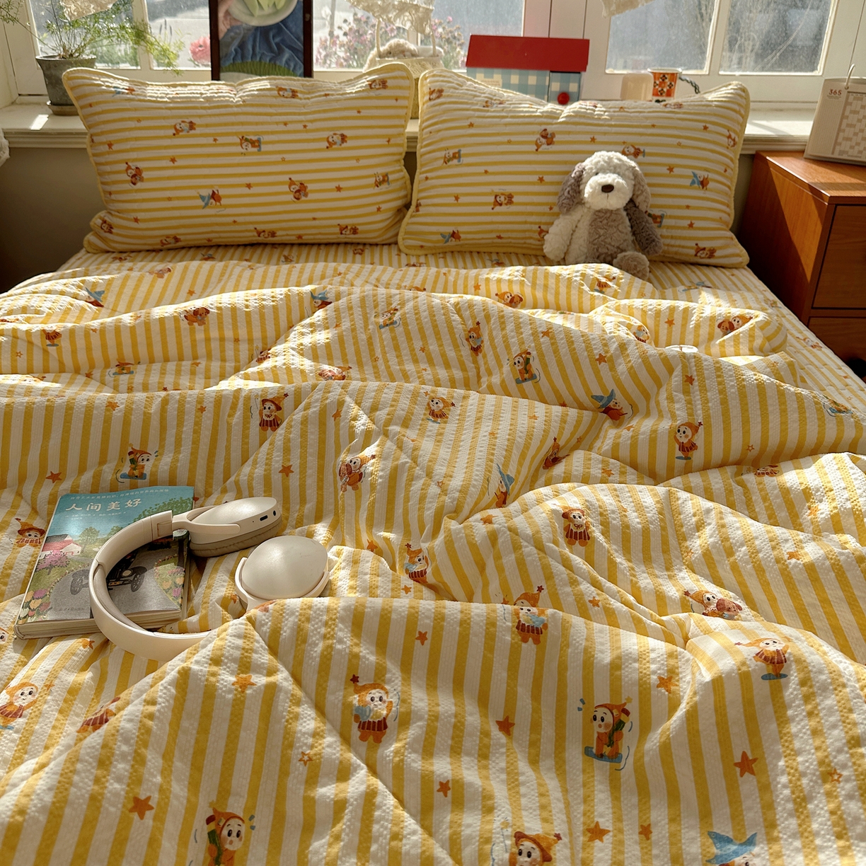 91家纺网 家纺一手货源 找家纺 几禾 2026新款高品质A类泡芙纱床盖夏被套件-青提系列（晚风渐热，温柔续夏） 青提-魔法星星