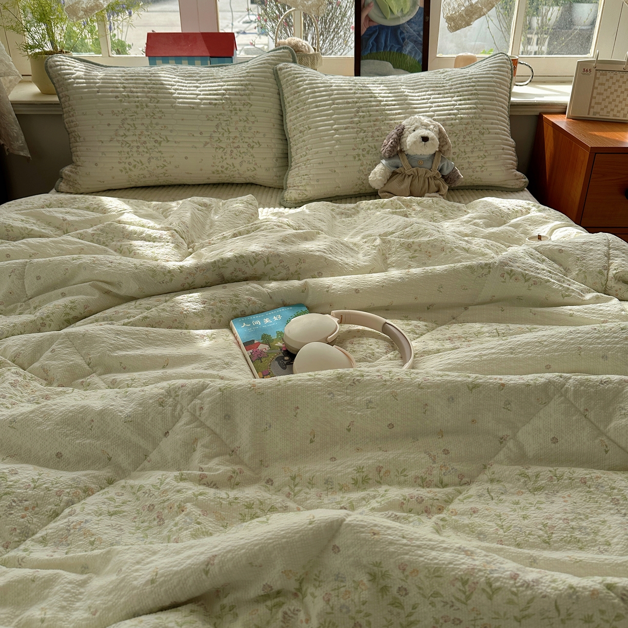 91家纺网 家纺一手货源 找家纺 几禾 2026新款高品质A类泡芙纱床盖夏被套件-青提系列（晚风渐热，温柔续夏） 青提-浅夏花信