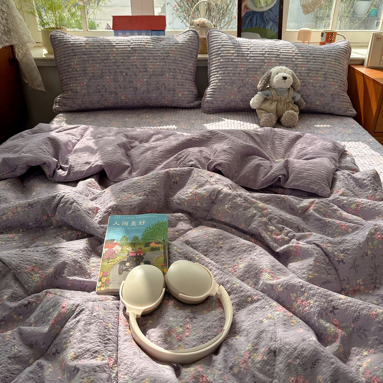 91家纺网 家纺一手货源 找家纺 几禾 2026新款高品质A类泡芙纱床盖夏被套件-青提系列（晚风渐热，温柔续夏） 青提-松间茶事