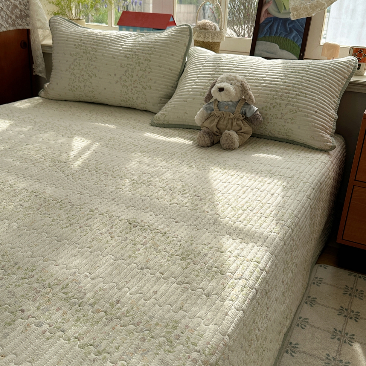 91家纺网 家纺一手货源 找家纺 几禾 2026新款高品质A类泡芙纱床盖夏被套件-青提系列（晚风渐热，温柔续夏） 青提-浅夏花信