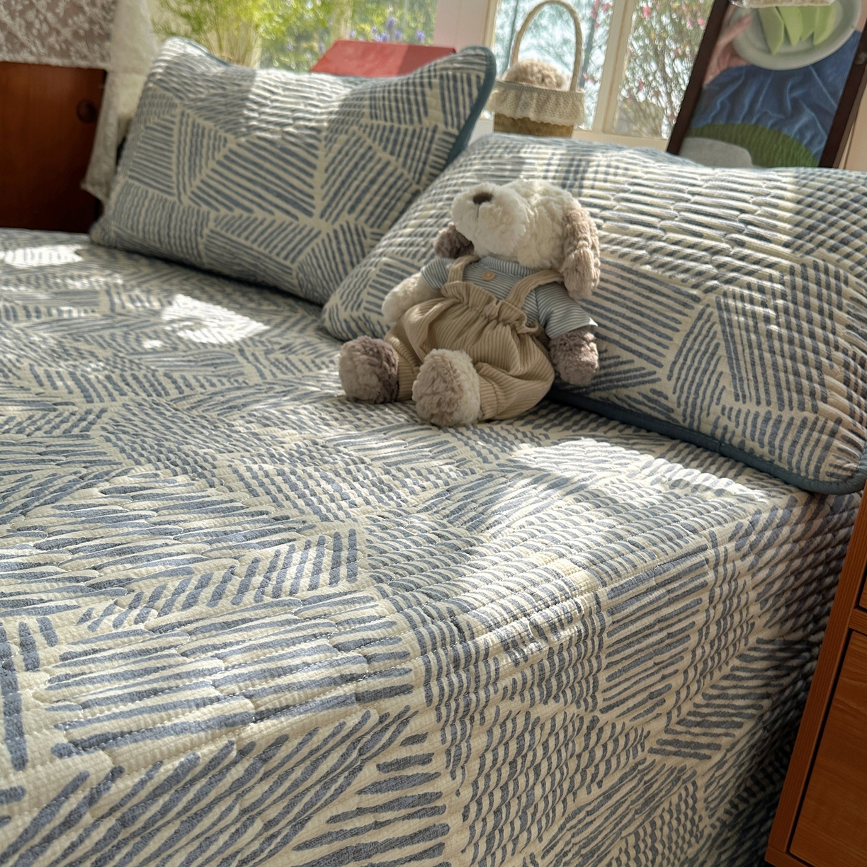 91家纺网 家纺一手货源 找家纺 几禾 2026新款高品质A类泡芙纱床盖夏被套件-青提系列（晚风渐热，温柔续夏） 青提-浅川纹