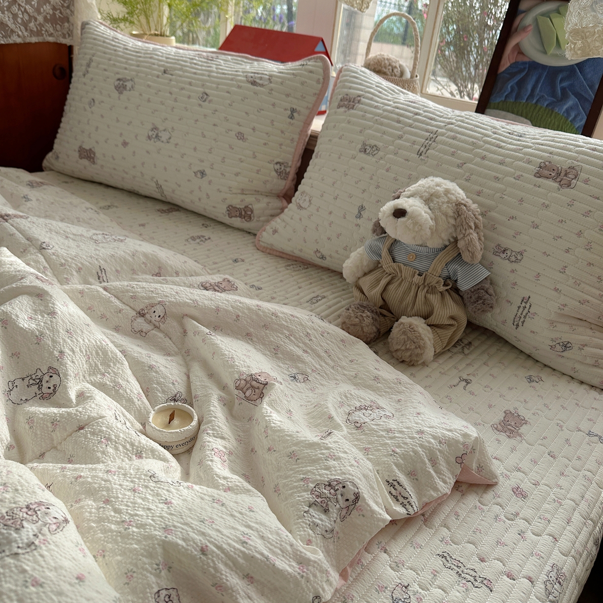 91家纺网 家纺一手货源 找家纺 几禾 2026新款高品质A类泡芙纱床盖夏被套件-青提系列（晚风渐热，温柔续夏） 青提-悦悦小兔