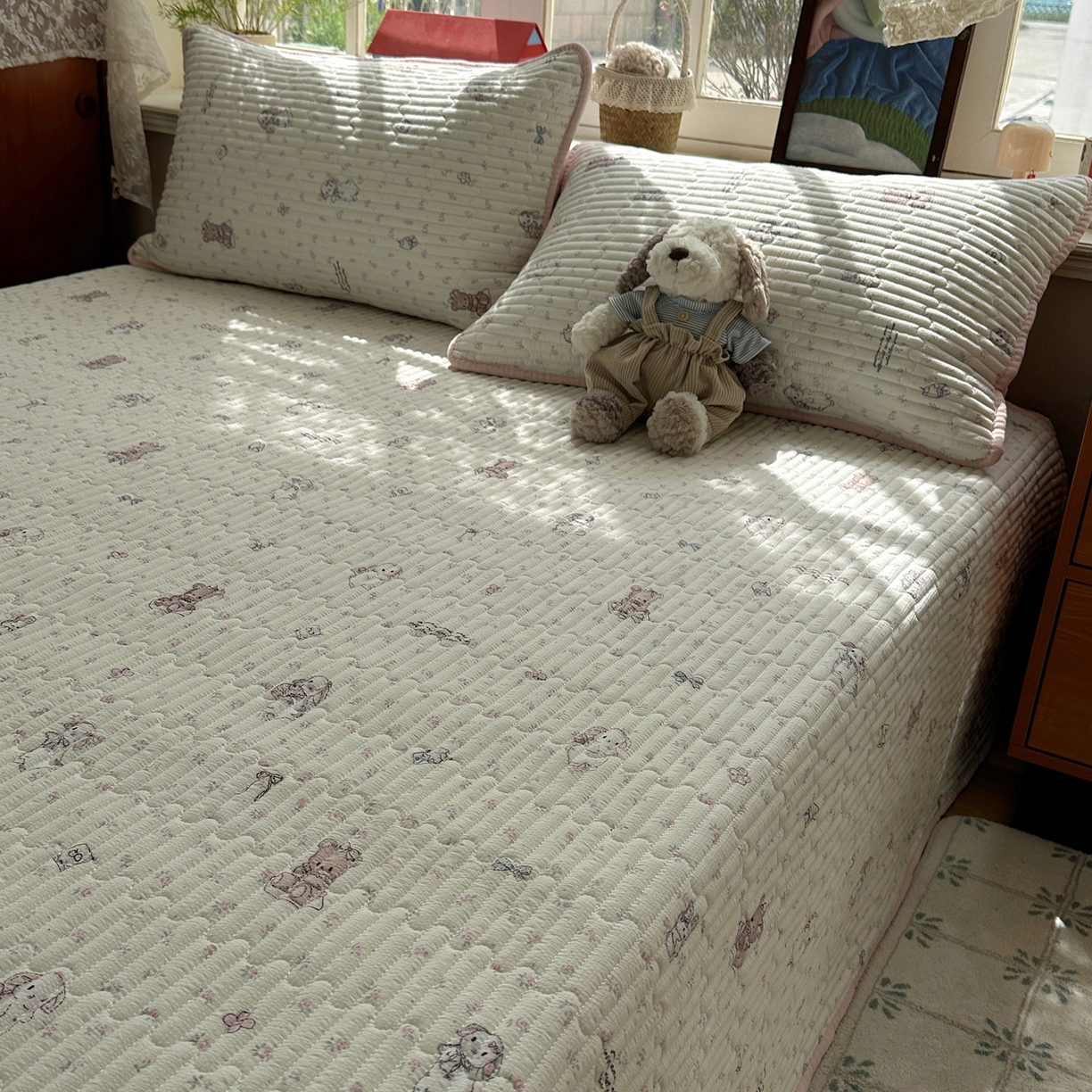 91家纺网 家纺一手货源 找家纺 几禾 2026新款高品质A类泡芙纱床盖夏被套件-青提系列（晚风渐热，温柔续夏） 青提-悦悦小兔