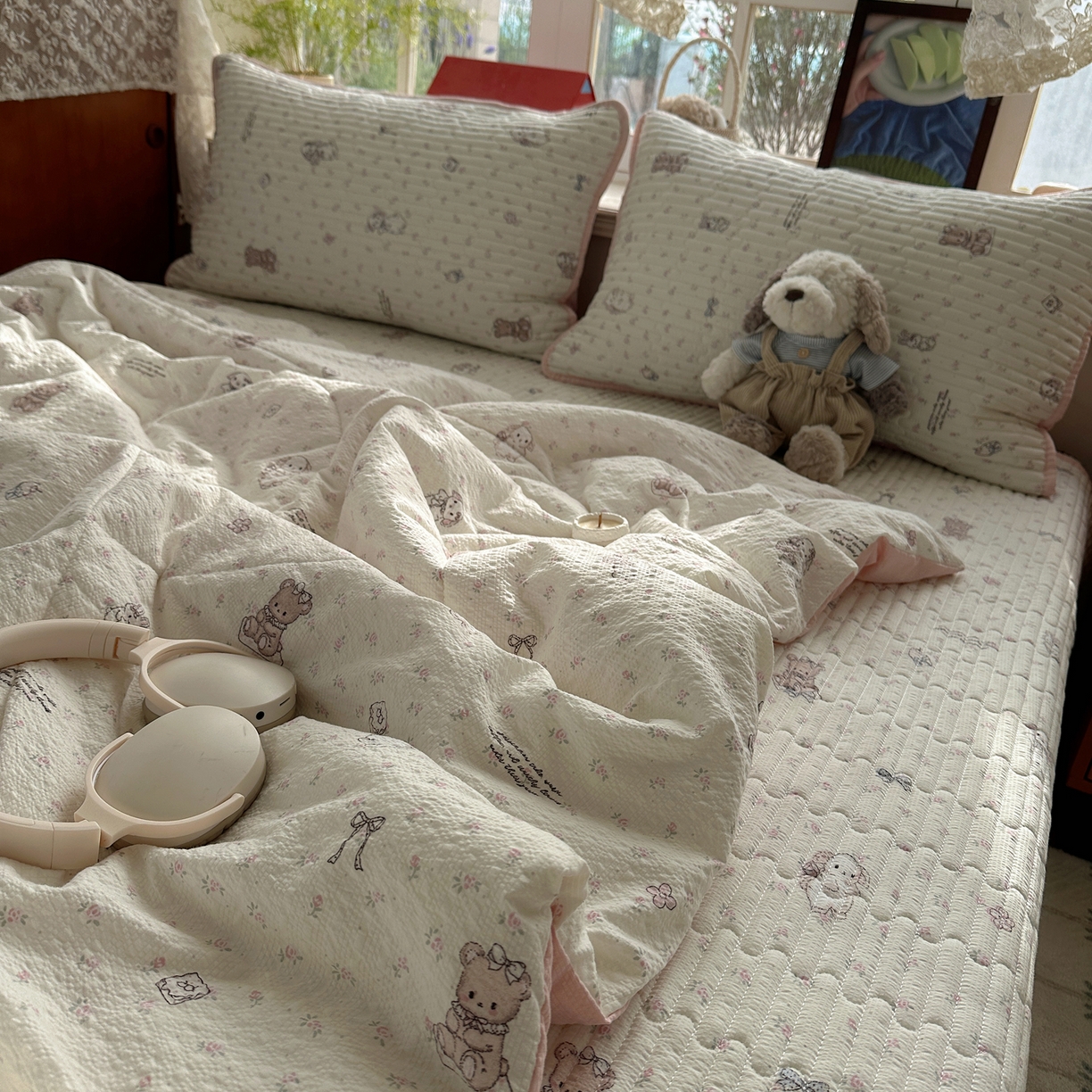 91家纺网 家纺一手货源 找家纺 几禾 2026新款高品质A类泡芙纱床盖夏被套件-青提系列（晚风渐热，温柔续夏） 青提-悦悦小兔