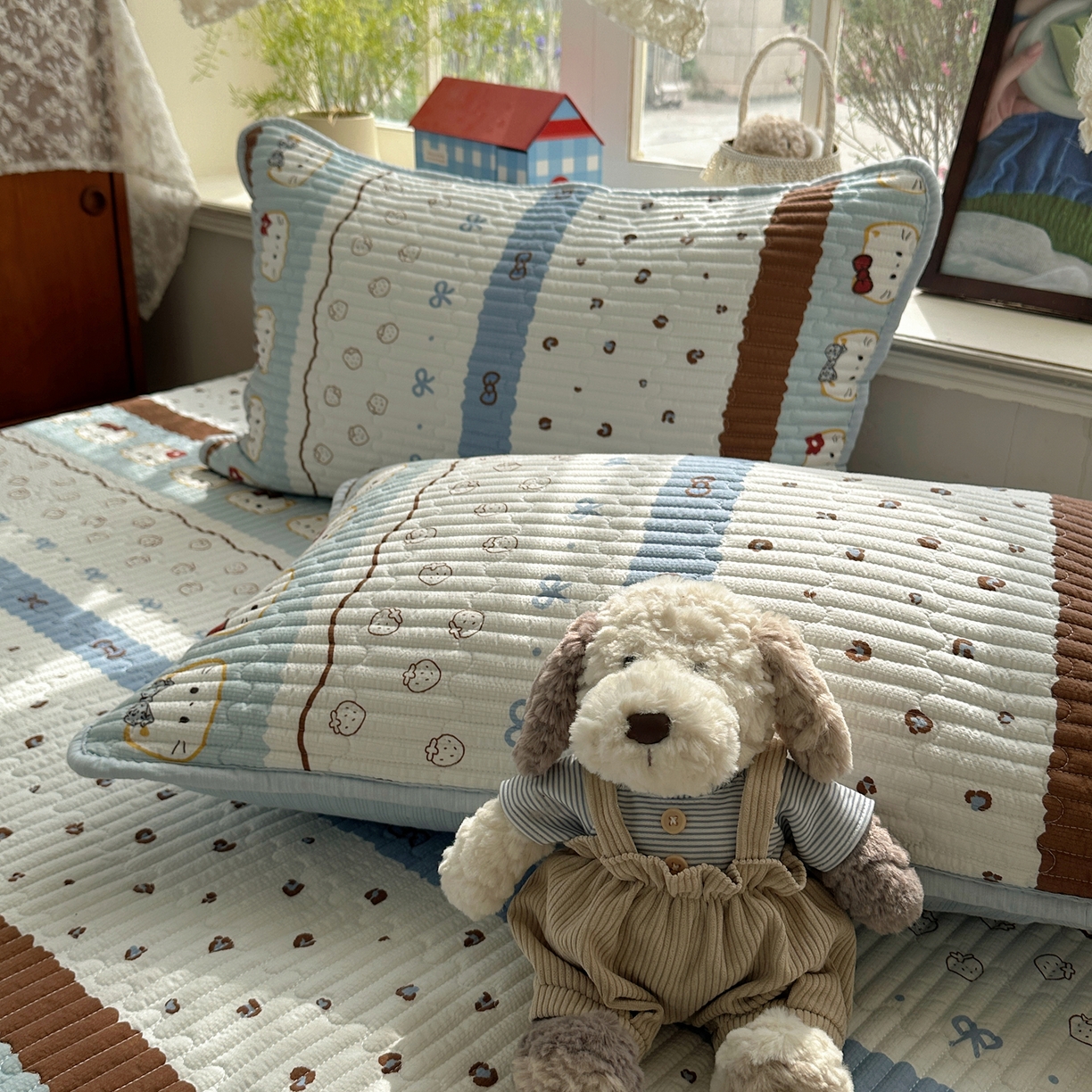 91家纺网 家纺一手货源 找家纺 几禾 2026新款高品质A类泡芙纱床盖夏被套件-青提系列（晚风渐热，温柔续夏） 青提-可可小猫条