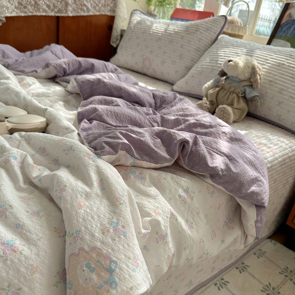 91家纺网 家纺一手货源 找家纺 （总）几禾 2026新款高品质A类泡芙纱床盖夏被套件-青提系列（晚风渐热，温柔续夏）