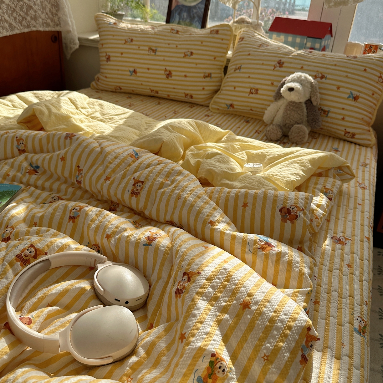 91家纺网 家纺一手货源 找家纺 几禾 2026新款高品质A类泡芙纱床盖夏被套件-青提系列（晚风渐热，温柔续夏） 青提-魔法星星