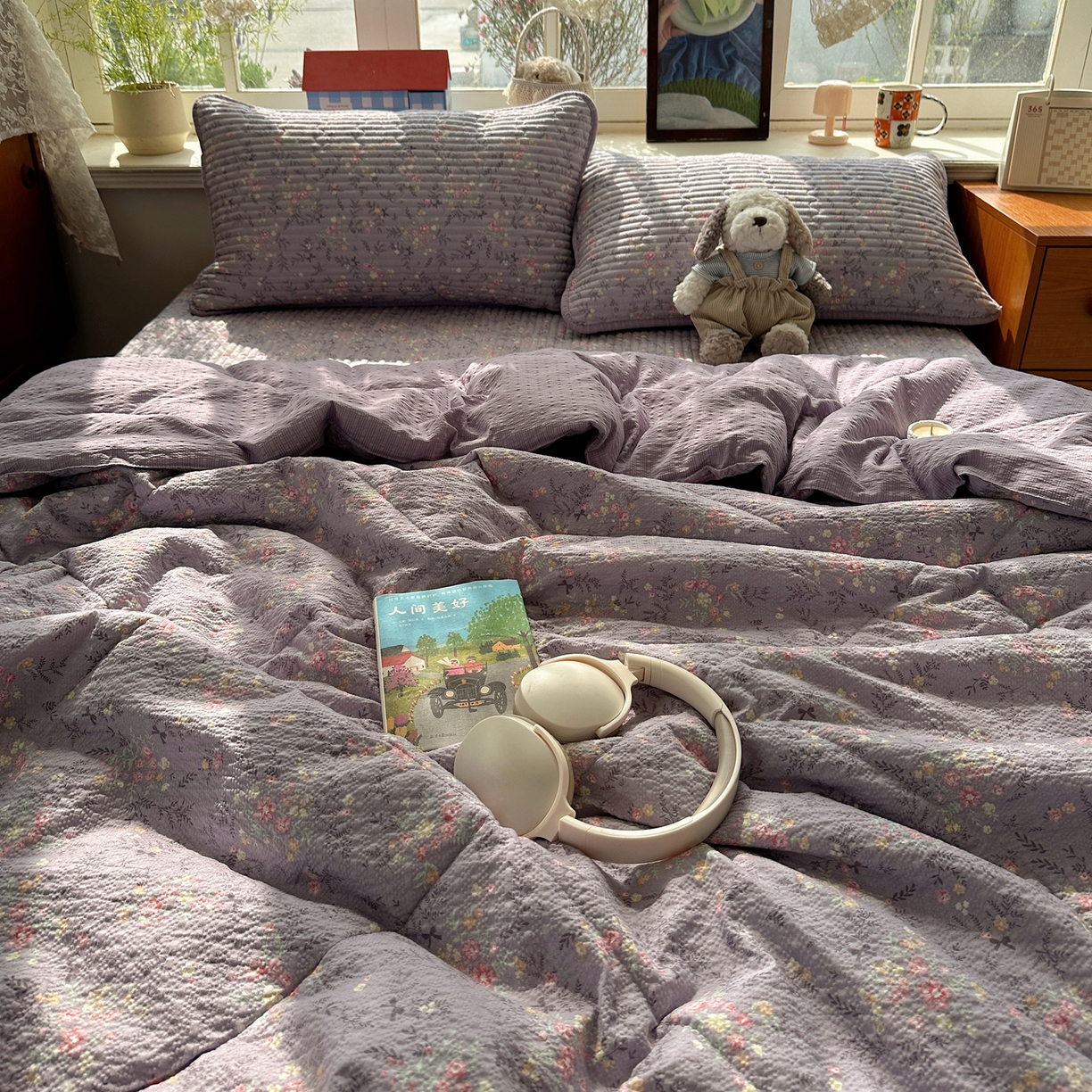 91家纺网 家纺一手货源 找家纺 几禾 2026新款高品质A类泡芙纱床盖夏被套件-青提系列（晚风渐热，温柔续夏） 青提-松间茶事