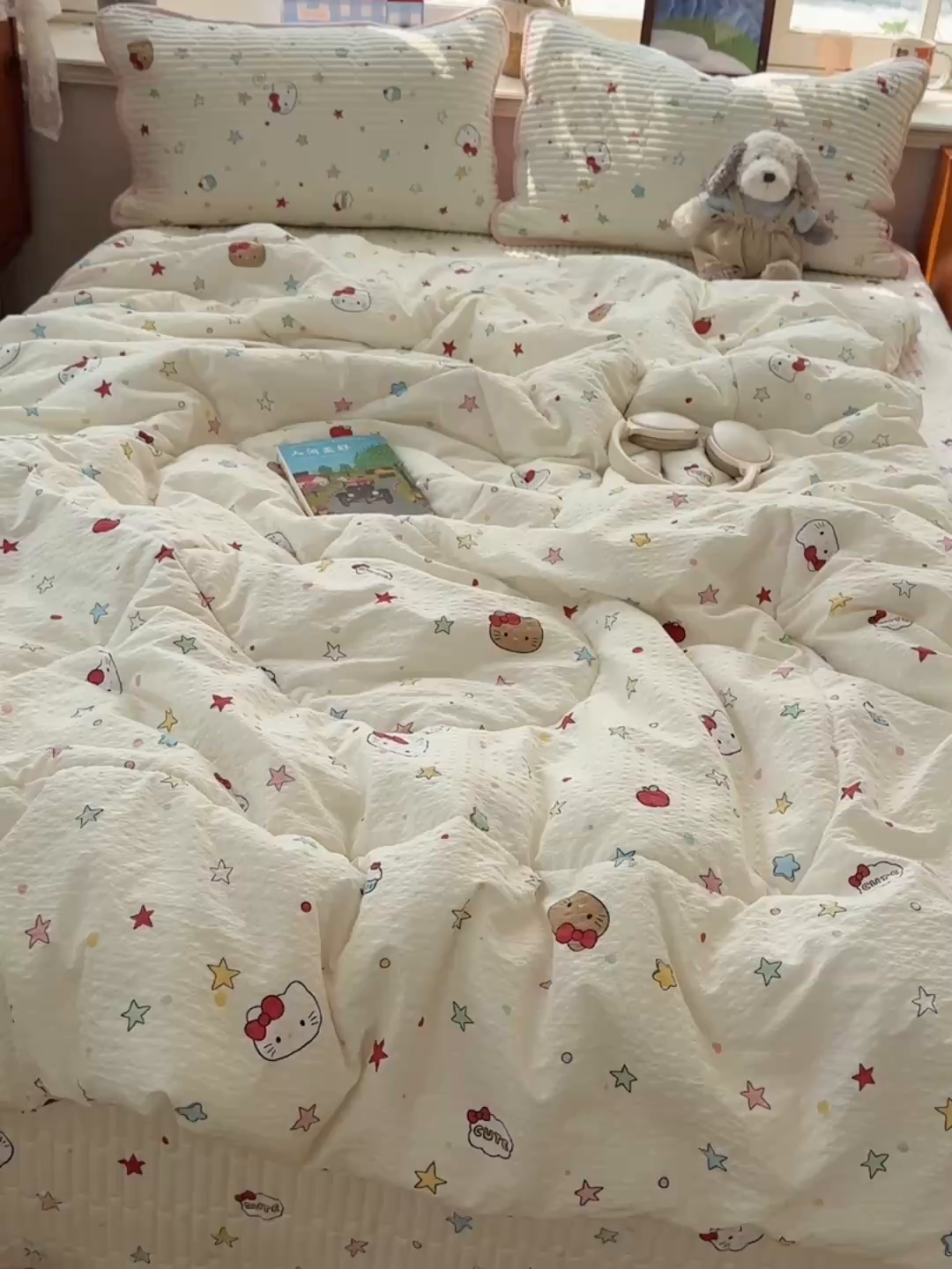 91家纺网 家纺一手货源 找家纺 几禾 2026新款高品质A类泡芙纱床盖夏被套件-青提系列（晚风渐热，温柔续夏） 青提-星芒凯蒂