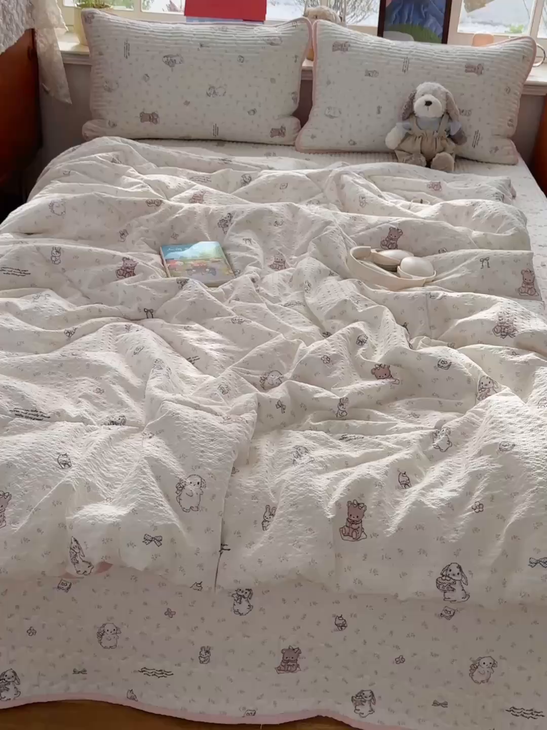 91家纺网 家纺一手货源 找家纺 几禾 2026新款高品质A类泡芙纱床盖夏被套件-青提系列（晚风渐热，温柔续夏） 青提-悦悦小兔