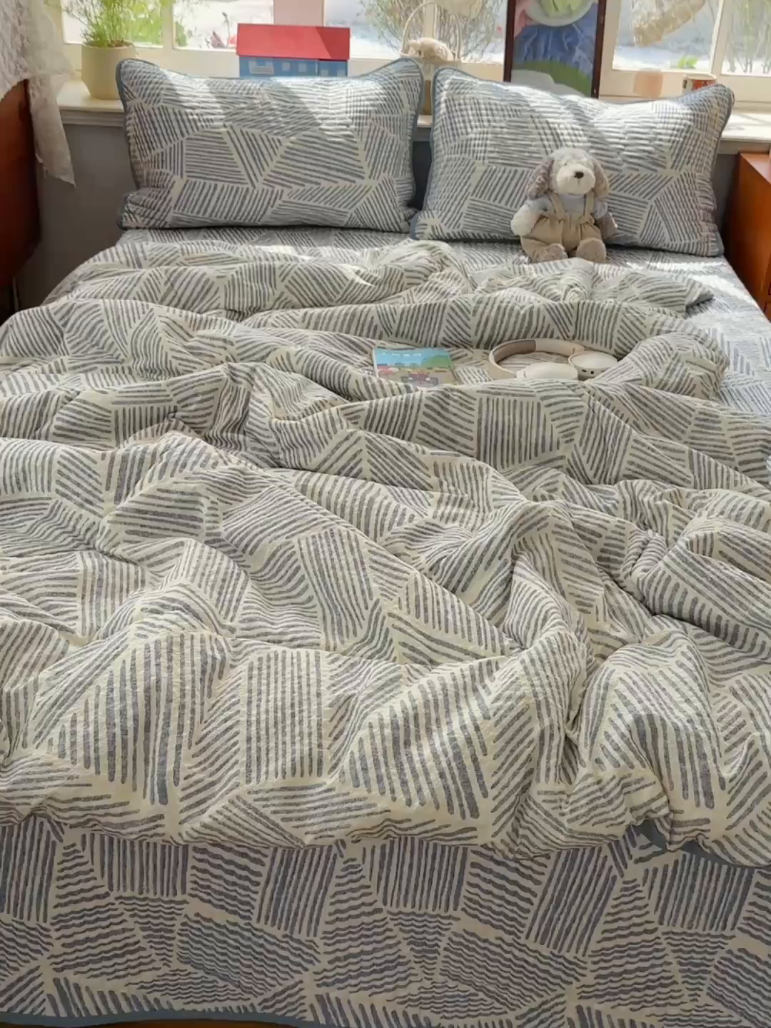 91家纺网 家纺一手货源 找家纺 几禾 2026新款高品质A类泡芙纱床盖夏被套件-青提系列（晚风渐热，温柔续夏） 青提-浅川纹