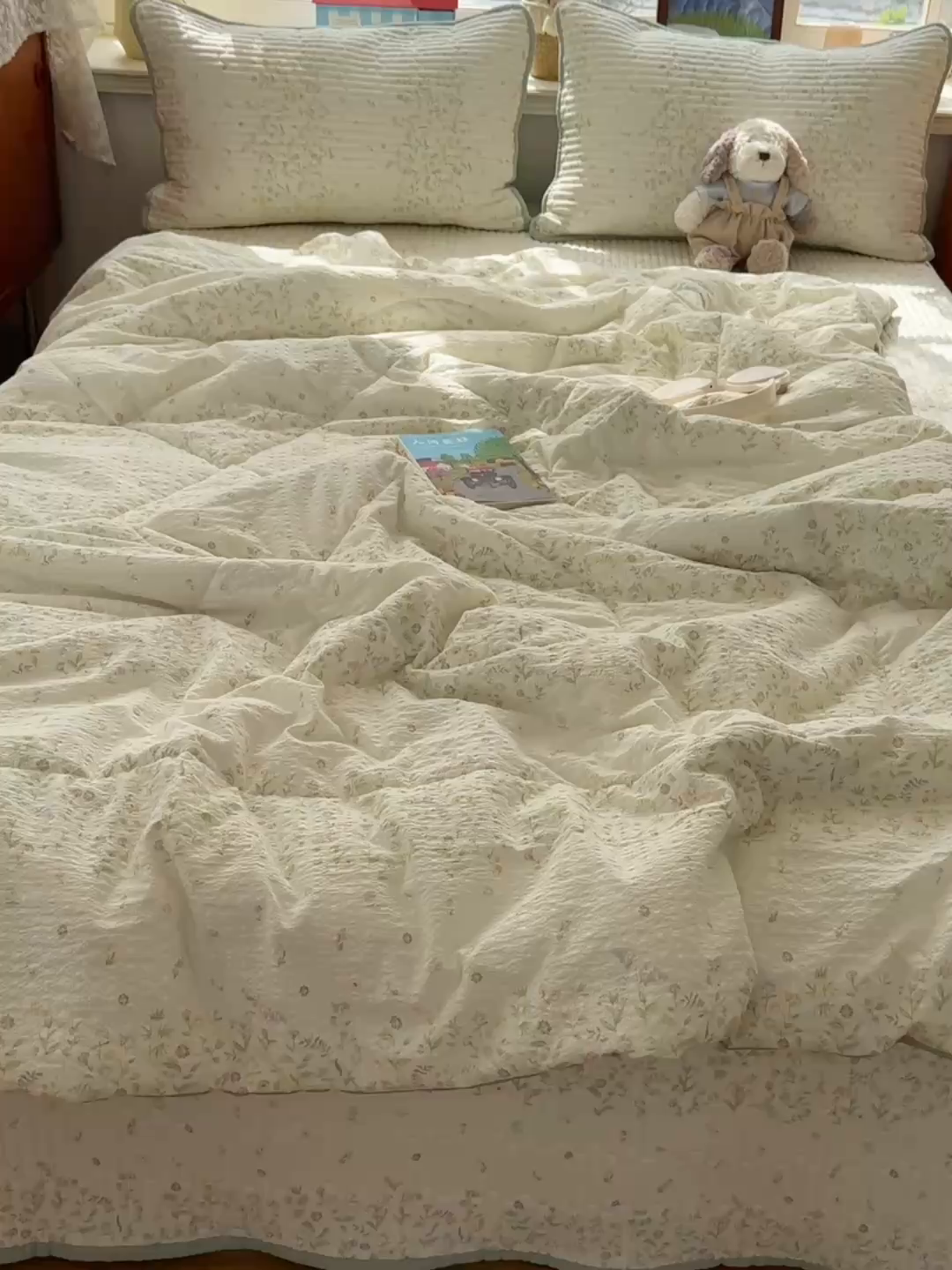 91家纺网 家纺一手货源 找家纺 几禾 2026新款高品质A类泡芙纱床盖夏被套件-青提系列（晚风渐热，温柔续夏） 青提-浅夏花信