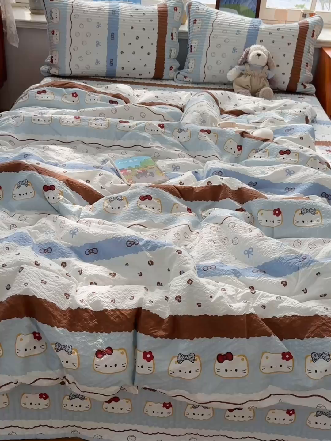 91家纺网 家纺一手货源 找家纺 几禾 2026新款高品质A类泡芙纱床盖夏被套件-青提系列（晚风渐热，温柔续夏） 青提-可可小猫条