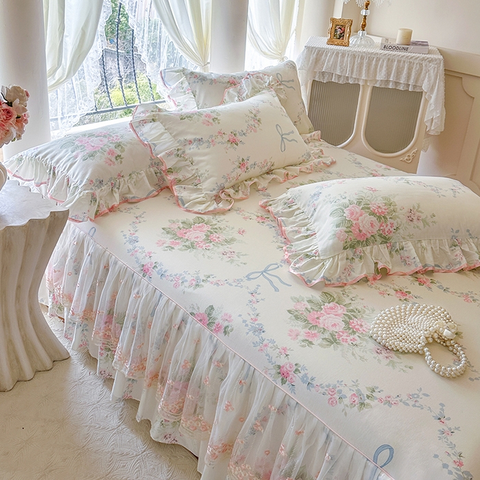 91家纺网 家纺一手货源 找家纺 （总）网红馆（ck家纺） 2026春夏新款小清新全棉印花床裙三件套