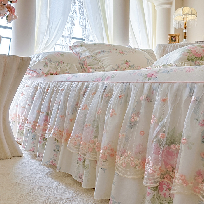 91家纺网 家纺一手货源 找家纺 （总）网红馆（ck家纺） 2026春夏新款小清新全棉印花床裙三件套