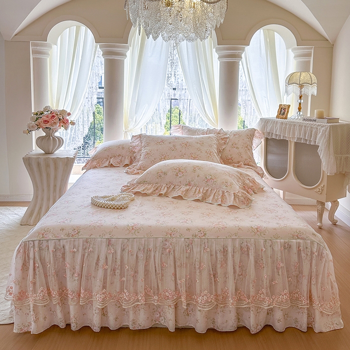 91家纺网 家纺一手货源 找家纺 （总）网红馆（ck家纺） 2026春夏新款小清新全棉印花床裙三件套