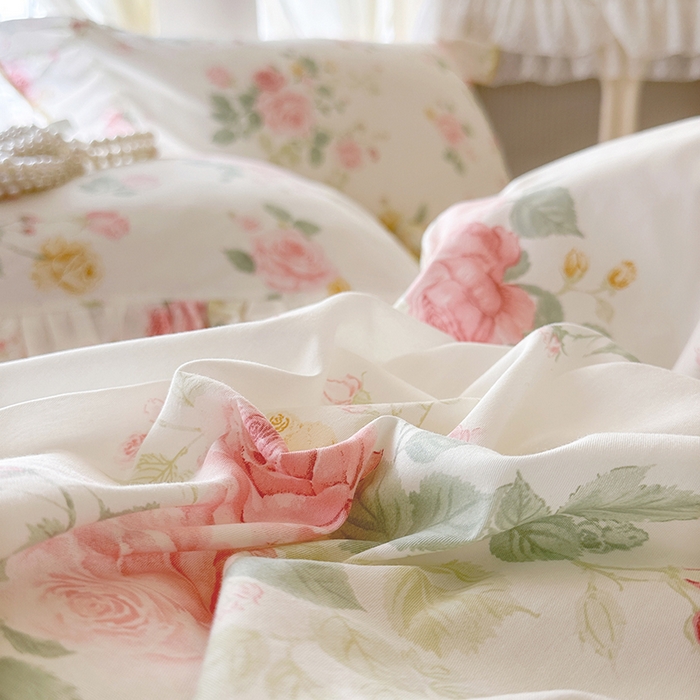 91家纺网 家纺一手货源 找家纺 网红馆（ck家纺） 2026春夏新款小清新全棉印花床裙三件套 蕾丝花海