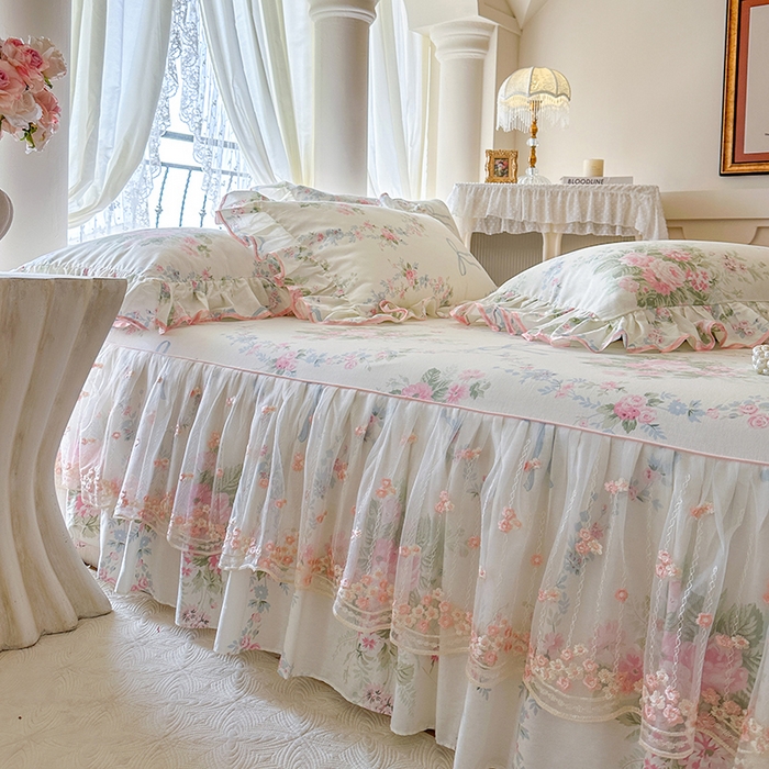 91家纺网 家纺一手货源 找家纺 （总）网红馆（ck家纺） 2026春夏新款小清新全棉印花床裙四件套