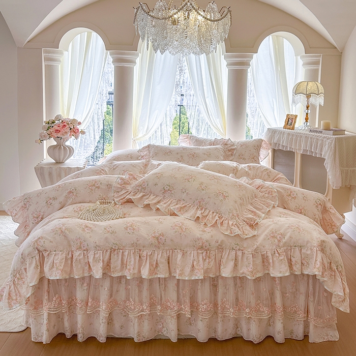 91家纺网 家纺一手货源 找家纺 （总）网红馆（ck家纺） 2026春夏新款小清新全棉印花床裙四件套