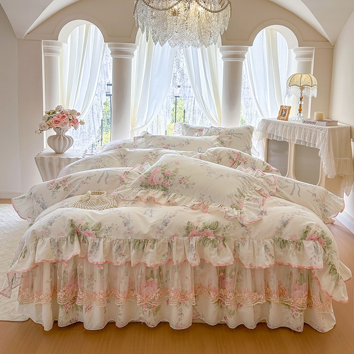 91家纺网 家纺一手货源 找家纺 （总）网红馆（ck家纺） 2026春夏新款小清新全棉印花床裙四件套