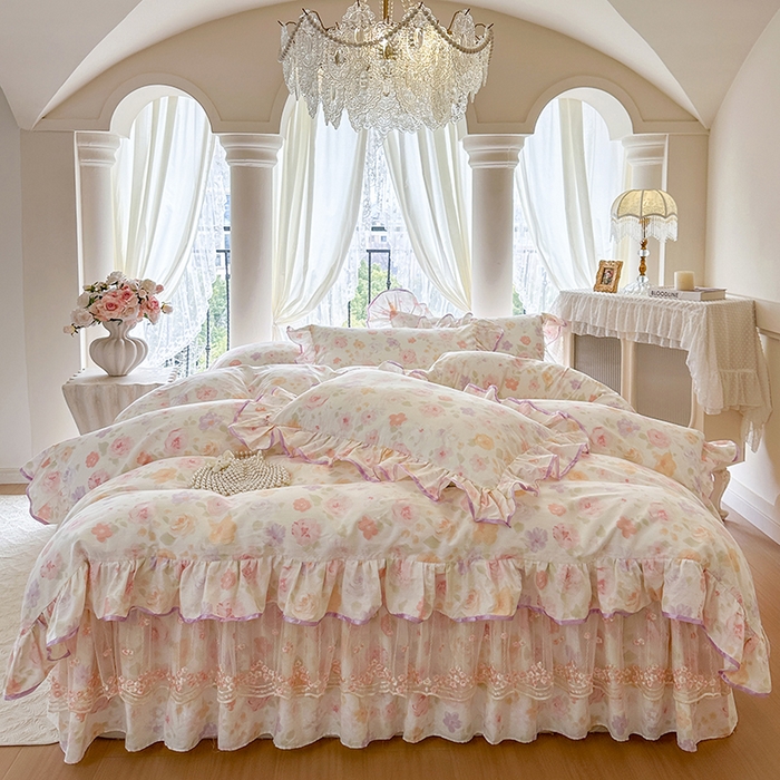 网红馆（ck家纺） 2026春夏新款小清新全棉印花床裙四件套 幸福花海