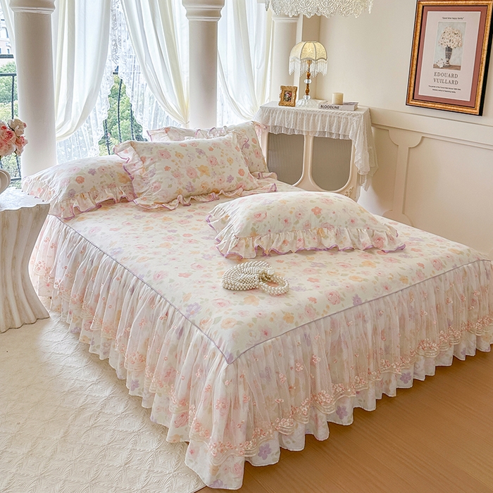 91家纺网 家纺一手货源 找家纺 网红馆（ck家纺） 2026春夏新款小清新全棉印花床裙四件套 幸福花海