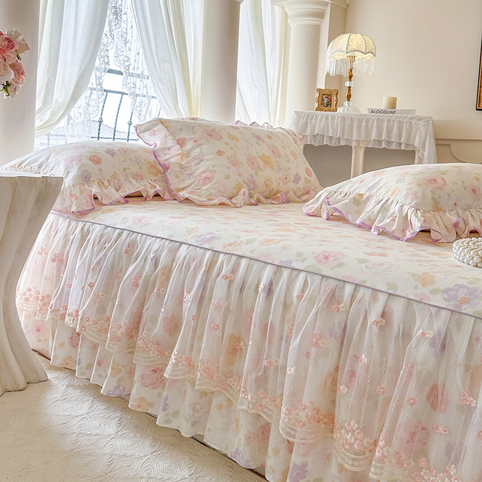 91家纺网 家纺一手货源 找家纺 网红馆（ck家纺） 2026春夏新款小清新全棉印花床裙四件套 幸福花海