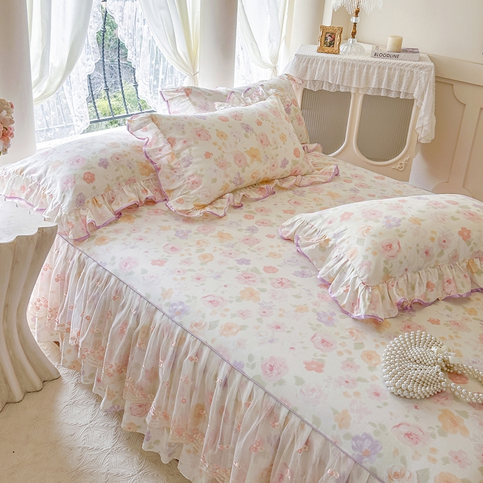 91家纺网 家纺一手货源 找家纺 网红馆（ck家纺） 2026春夏新款小清新全棉印花床裙四件套 幸福花海