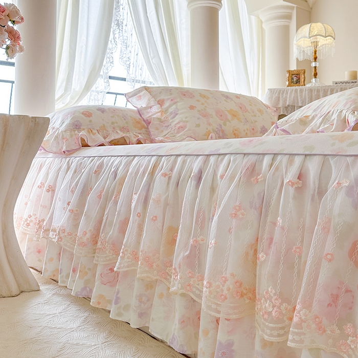 91家纺网 家纺一手货源 找家纺 网红馆（ck家纺） 2026春夏新款小清新全棉印花床裙四件套 幸福花海