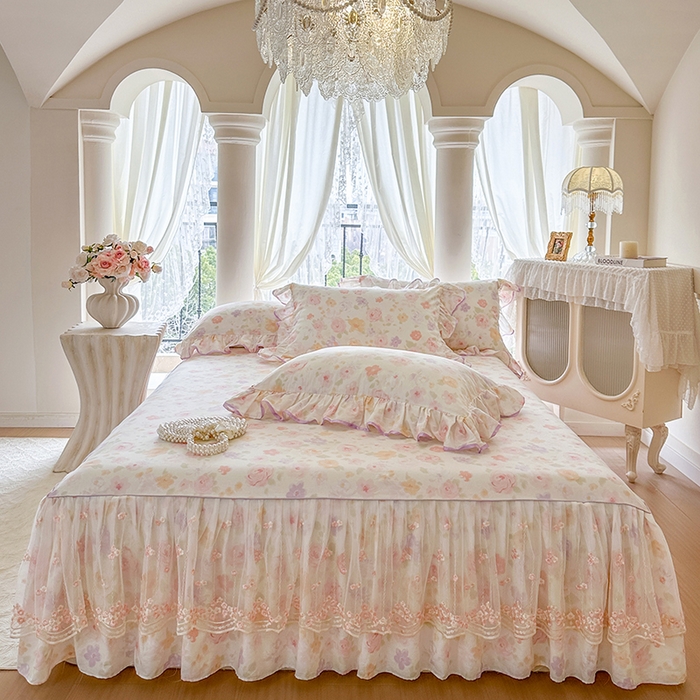 91家纺网 家纺一手货源 找家纺 网红馆（ck家纺） 2026春夏新款小清新全棉印花床裙四件套 幸福花海