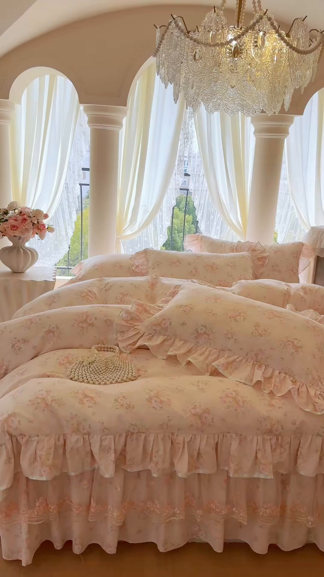 91家纺网 家纺一手货源 找家纺 网红馆（ck家纺） 2026春夏新款小清新全棉印花床裙四件套 翩翩花语