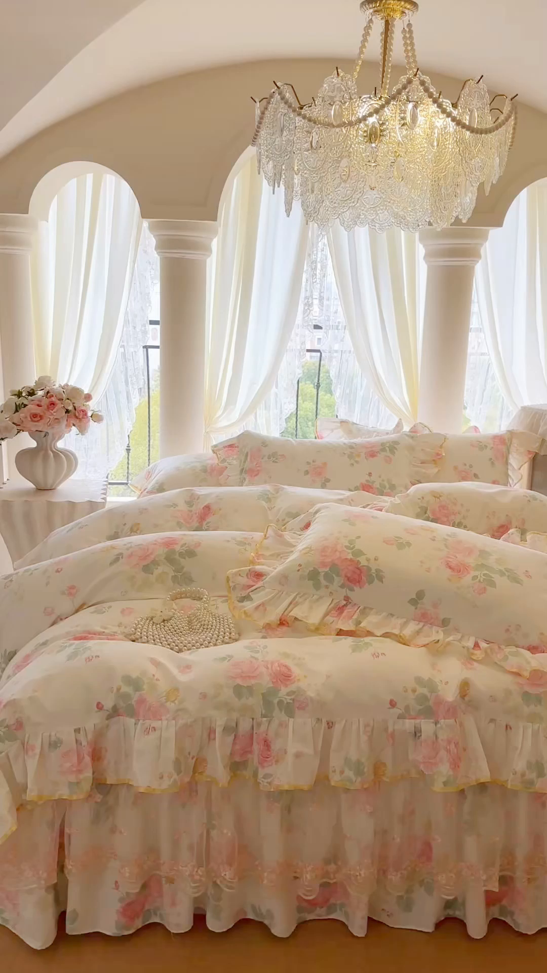 91家纺网 家纺一手货源 找家纺 网红馆（ck家纺） 2026春夏新款小清新全棉印花床裙四件套 蕾丝花海