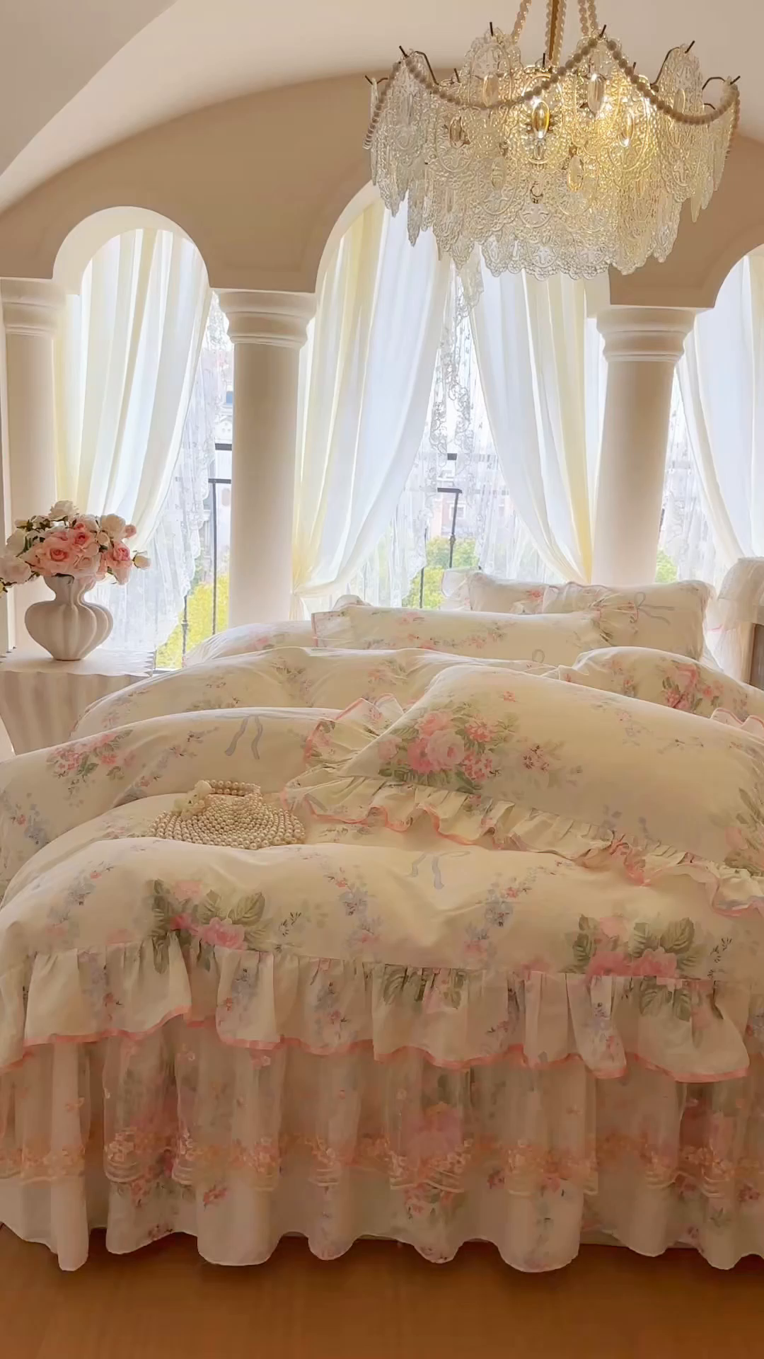 91家纺网 家纺一手货源 找家纺 网红馆（ck家纺） 2026春夏新款小清新全棉印花床裙四件套 花蔓蓝