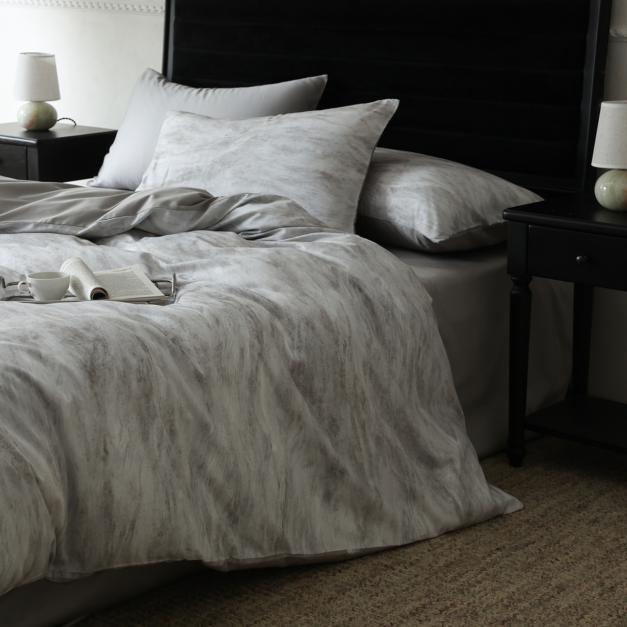 91家纺网 家纺一手货源 找家纺 （总）ONE TWO ONE 121 2026新款专版数码印花100s50支数码印花长绒棉全棉纯棉四件套水墨江隐风格二