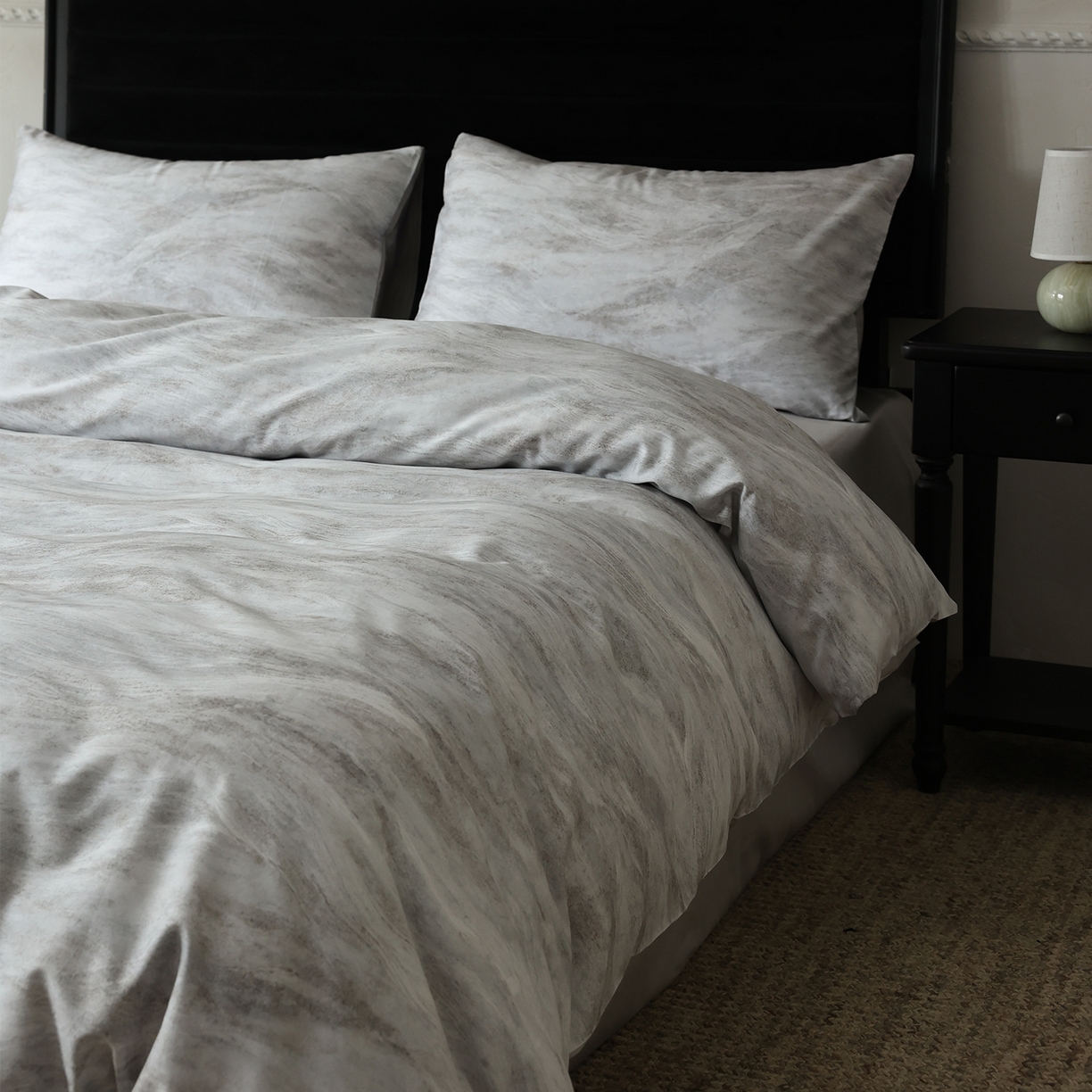 91家纺网 家纺一手货源 找家纺 ONE TWO ONE 121 2026新款专版数码印花100s50支数码印花长绒棉全棉纯棉四件套水墨江隐风格二 水墨江隐-灰