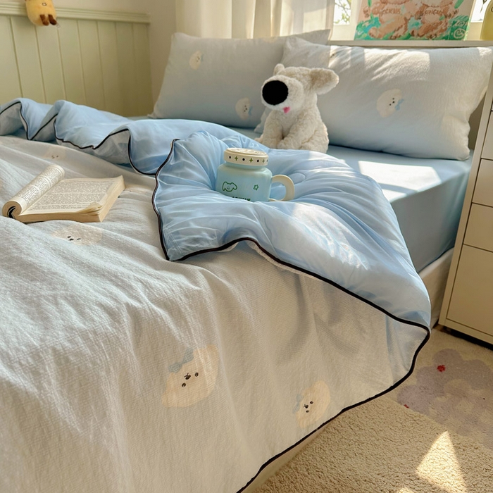 91家纺网 家纺一手货源 找家纺 初念 2026新款泡芙纱单夏被凉糖系列（凉而不冰的触感，清凉与柔软兼得） 凉糖-蓝领结狗