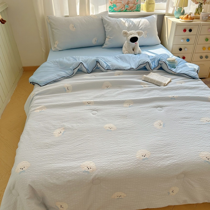 91家纺网 家纺一手货源 找家纺 初念 2026新款泡芙纱单夏被凉糖系列（凉而不冰的触感，清凉与柔软兼得） 凉糖-蓝领结狗