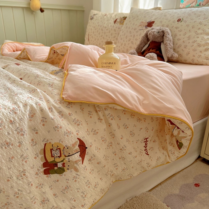 91家纺网 家纺一手货源 找家纺 初念 2026新款泡芙纱单夏被凉糖系列（凉而不冰的触感，清凉与柔软兼得） 凉糖-躲雨小兔