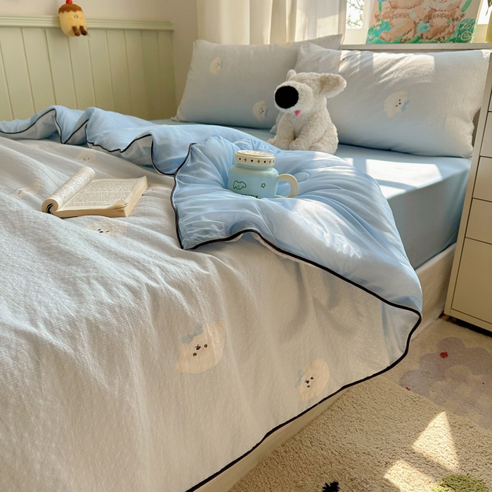 91家纺网 家纺一手货源 找家纺 初念 2026新款泡芙纱单夏被凉糖系列（凉而不冰的触感，清凉与柔软兼得） 凉糖-蓝领结狗