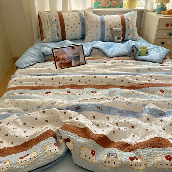 91家纺网 家纺一手货源 找家纺 初念 2026新款泡芙纱单夏被凉糖系列（凉而不冰的触感，清凉与柔软兼得） 凉糖-可可小猫条