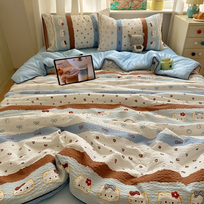 91家纺网 家纺一手货源 找家纺 初念 2026新款泡芙纱单夏被凉糖系列（凉而不冰的触感，清凉与柔软兼得） 凉糖-可可小猫条