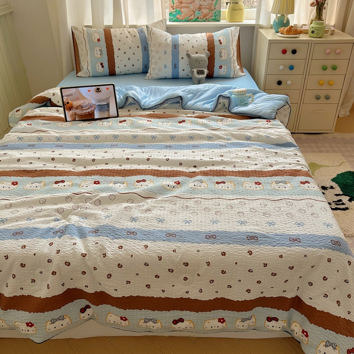 91家纺网 家纺一手货源 找家纺 初念 2026新款泡芙纱单夏被凉糖系列（凉而不冰的触感，清凉与柔软兼得） 凉糖-可可小猫条