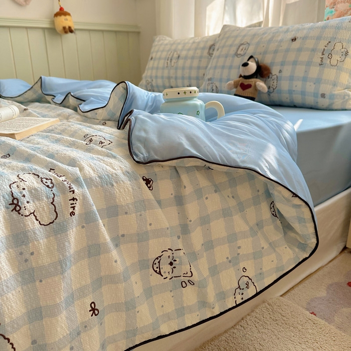 91家纺网 家纺一手货源 找家纺 初念 2026新款泡芙纱单夏被凉糖系列（凉而不冰的触感，清凉与柔软兼得） 凉糖-机智蓝狗