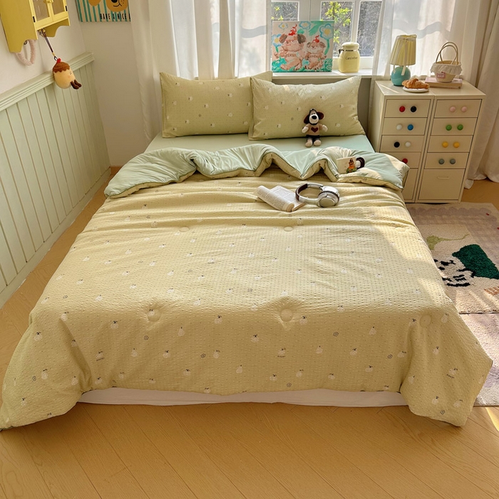 91家纺网 家纺一手货源 找家纺 初念 2026新款泡芙纱单夏被凉糖系列（凉而不冰的触感，清凉与柔软兼得） 凉糖-抹茶南瓜