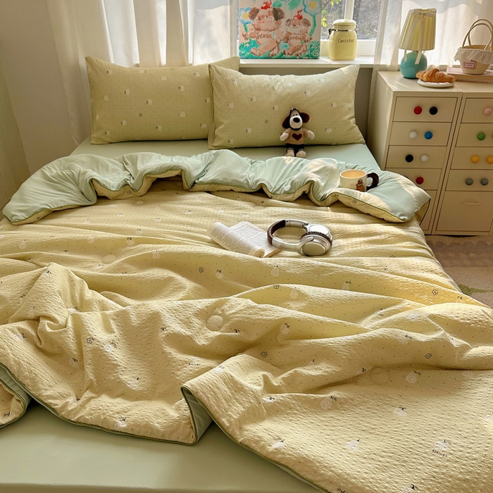 91家纺网 家纺一手货源 找家纺 初念 2026新款泡芙纱单夏被凉糖系列（凉而不冰的触感，清凉与柔软兼得） 凉糖-抹茶南瓜