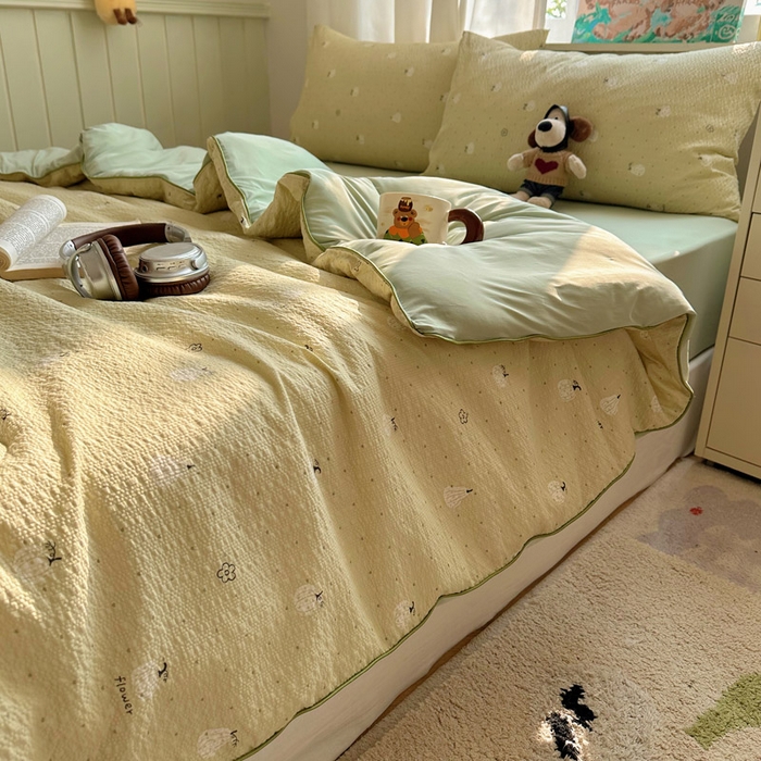 91家纺网 家纺一手货源 找家纺 初念 2026新款泡芙纱单夏被凉糖系列（凉而不冰的触感，清凉与柔软兼得） 凉糖-抹茶南瓜