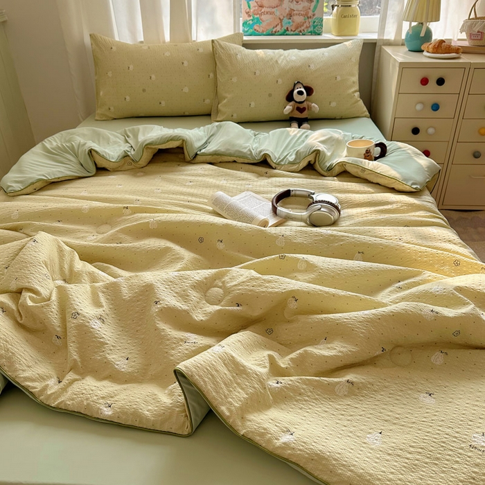 91家纺网 家纺一手货源 找家纺 初念 2026新款泡芙纱单夏被凉糖系列（凉而不冰的触感，清凉与柔软兼得） 凉糖-抹茶南瓜