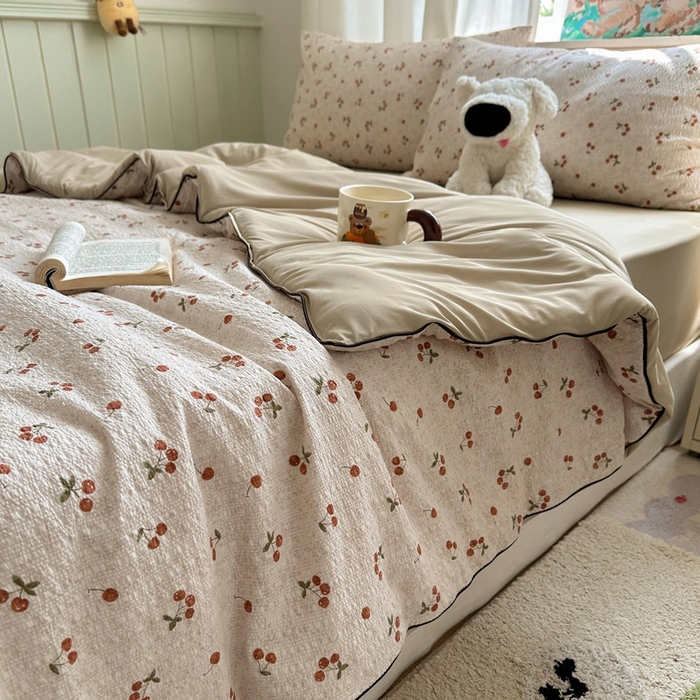 91家纺网 家纺一手货源 找家纺 初念 2026新款泡芙纱单夏被凉糖系列（凉而不冰的触感，清凉与柔软兼得） 凉糖-酒渍樱桃