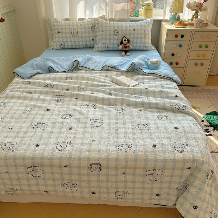 91家纺网 家纺一手货源 找家纺 初念 2026新款泡芙纱单夏被凉糖系列（凉而不冰的触感，清凉与柔软兼得） 凉糖-机智蓝狗