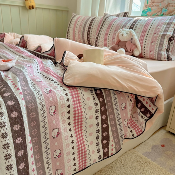 91家纺网 家纺一手货源 找家纺 初念 2026新款泡芙纱单夏被凉糖系列（凉而不冰的触感，清凉与柔软兼得） 凉糖-猫咪集 粉